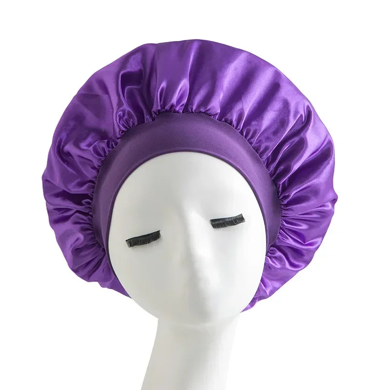 New Women's Satin Solid Wide-brimmed Sleeping Hat Unisex Head Wrap Elastic Band Cap Hair Care Bonnet Night Hat bonnet de nuit