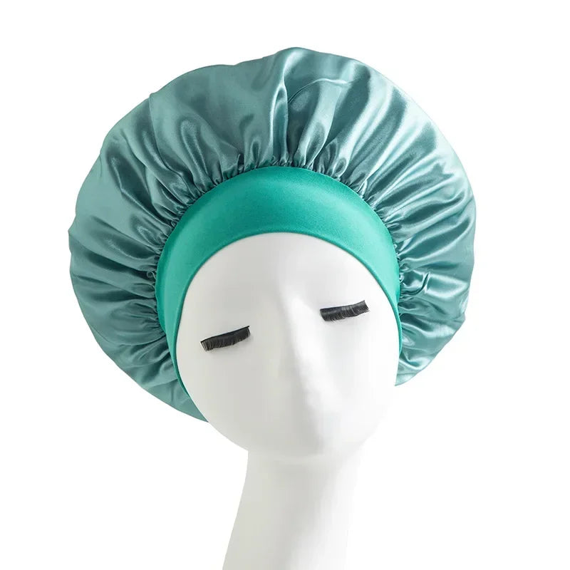 New Women's Satin Solid Wide-brimmed Sleeping Hat Unisex Head Wrap Elastic Band Cap Hair Care Bonnet Night Hat bonnet de nuit